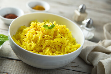 Homemade rice with saffron and pepper