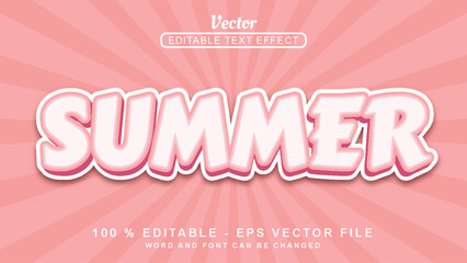 Editable 3d text effect summer simple style isolated on pink background