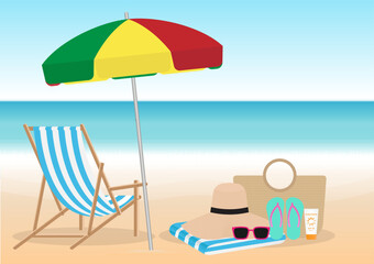 Summer Beach or Sea Background. Vacation or Holiday Background. Vector Illustration. 