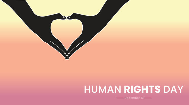 Silhouette of two hands forming a heart shape against a gradient background, representing unity, love, and respect for Human Rights Day celebrated annually on December 10 - Powered by Adobe