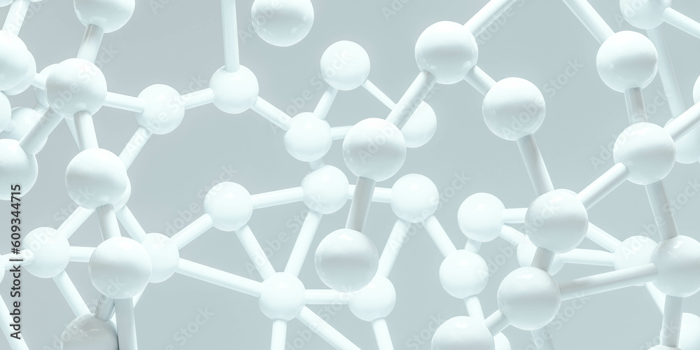 Poster illustration of a 3d rendered close-up of a white structure with numerous spherical objects 3d rende