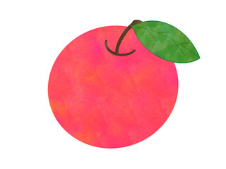 葉っぱ付きの赤いりんごの水彩イラスト