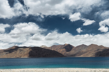 Pangong Lake is the highest saltwater lake in the world,Pangong Tso or Pangong Lake is an endorheic lake spanning eastern Ladakh and West Tibet situated at an elevation of 4,225 m , Ladakh, India,
