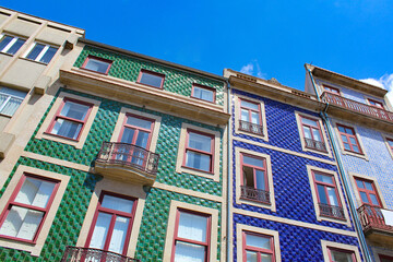 Colorful facades in Porto, Portugal - obrazy, fototapety, plakaty