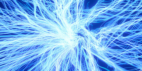 Illustration of a 3D rendered blue and white network of strings 3d render