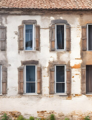 Fototapeta na wymiar Generative AI KI alte Fassade mit Fenstern eins alten verlassenen Hauses