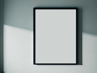 Blank wooden picture frame hanging on beige