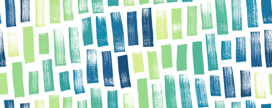 Green colored geometric seamless pattern with bold vertical brush strokes. Hand drawn abstract texture with regular motif. Colorful ink brush scribbles decorative texture. Sketchy bold lines pattern.