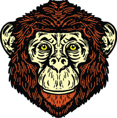 monkey head colored vector illustration, can be used for logos, mascots, clothing, and more isolated in white background