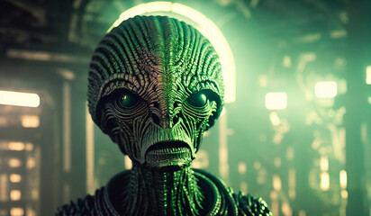Portrait of an alien, a creepy humanoid. Generative AI