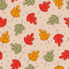 Oak fallen leaves. Seamless pattern. Fallen leaves. Flat, cartoon, vector