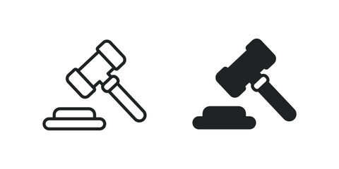 Judge gavel thin line and solid icons. For website marketing design, logo, app, template, ui, etc. Vector illustration.