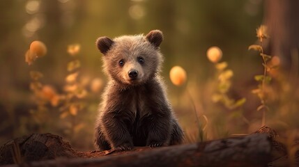 Obraz premium Cute baby bear in the forest. 