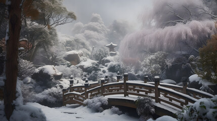 冬の日本庭園の幻想的な美しさ No.011 | Enchanting Beauty of a Japanese Garden in Winter Generative AI