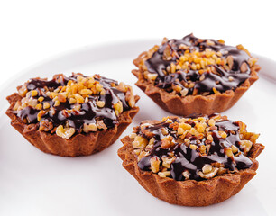 mini tartlets with chocolate cream and nuts