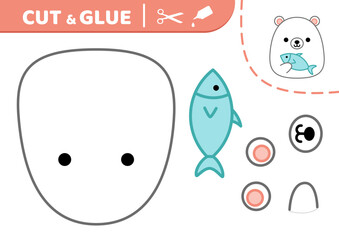 Polar bear. Squishmallow. Cut and glue. Applique. Paper game. Kawaii vector