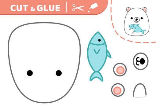 Polar bear. Squishmallow. Cut and glue. Applique. Paper game. Kawaii vector