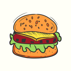 Burger doodle illustration in cartoon style