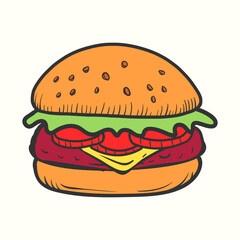 Burger doodle icon illustration. Hand-drawn Burger illustration