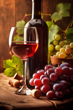 table grape alcohol background glass drink beverage bottle winery wine food. Generative AI.
