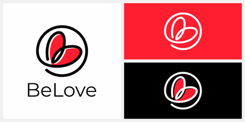 Letter B with Love Heart Logo Design Line Art Outline. Icon Symbol Vector EPS 10. © oinbrand