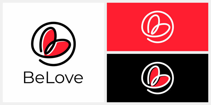 Letter B with Love Heart Logo Design Line Art Outline. Icon Symbol Vector EPS 10.