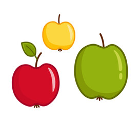 Set of apples. Red, yellow, green apples. Cartoon vector