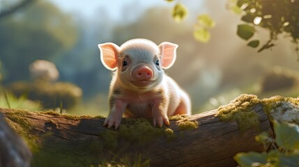 Cute little piglet on the meadow. Generative AI. 
