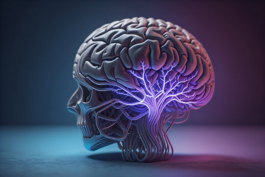 Brain skull with light-up nerves, brain skull model