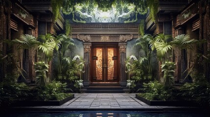 Fototapeta na wymiar Opulent Bali Style Luxury Interior Wall Backdrop