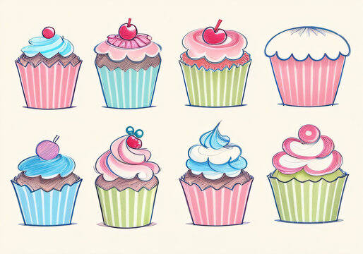 set of cute cupcake vectors