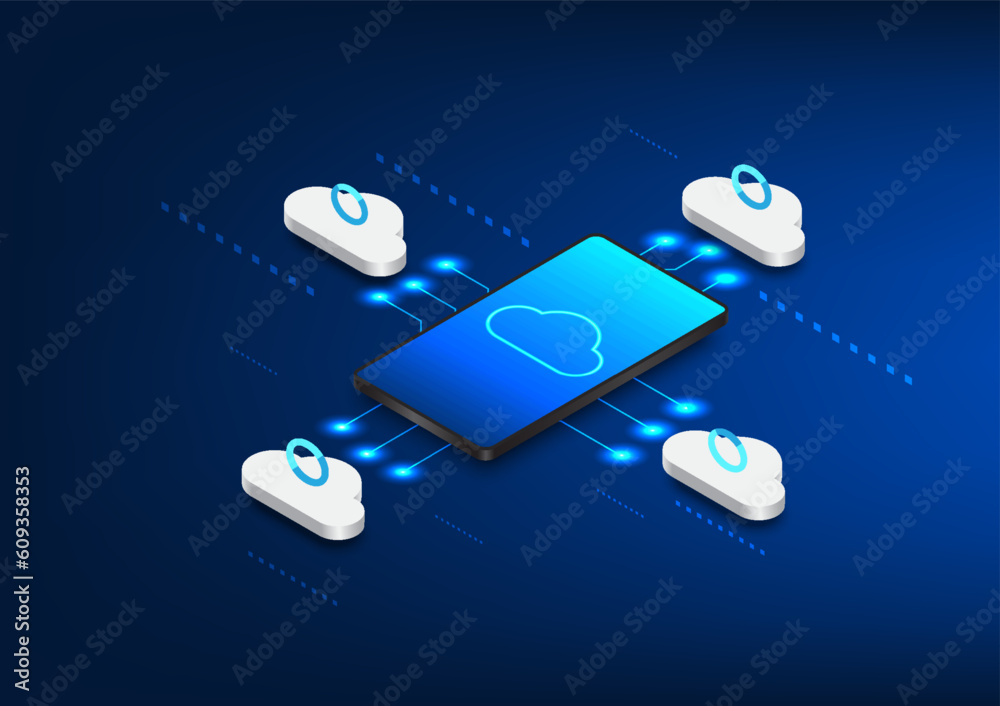 Fototapete cloud technology background with smartphone it is a data collection via mobile phone using the inter