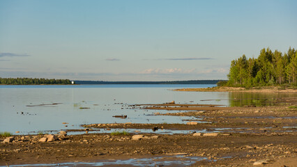 Shores of the Porttipahta reservoir lake in Lapland, Finland