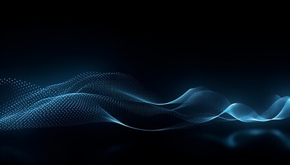 Abstract blue particle background. Flow wave with dot landscape. Digital data structure. Future mesh or sound grid. Generative Ai