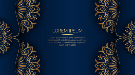 luxury blue background, with golden mandala ornament