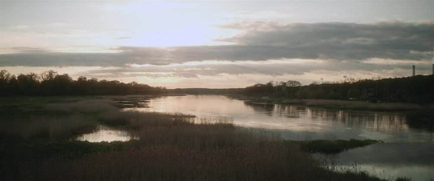 Sunset over the river cinemascope