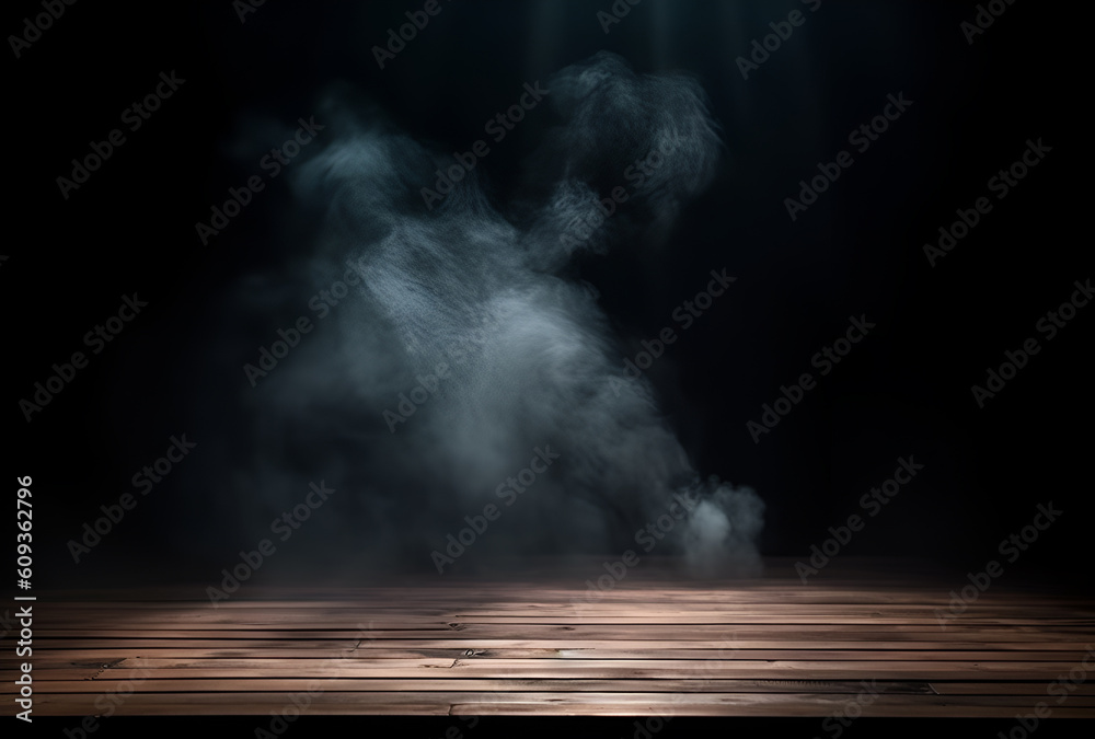 Wall mural a table with smoke coming out of it and a black background. generative ai