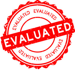 Grunge red evaluated word round rubber seal stamp on white background