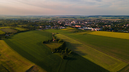 Drone view with czech landscape and city Litomysl, Pardubice region
