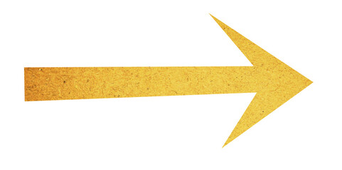 Yellow paper arrow sign on transparent background