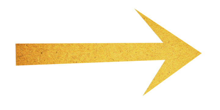 Yellow paper arrow sign on transparent background