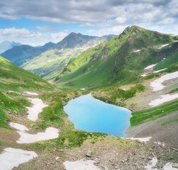 Aerial beautiful summer panorama landscape of Caucasus mountain.