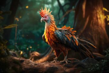Fototapeta premium Mythical Phoenix Soars Through Ancient Forest Mystique and grandeur of the legendary creature. Generative AI.