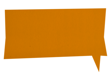 Orange paper speech bubble on transparent background. Blank chat bubble png.