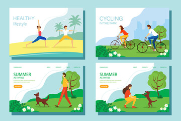 Fototapeta premium Summer activity web banner set. The concept of an active and healthy lifestyle. illustration in flat style.