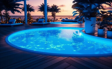 Fototapeta na wymiar light large luxury holiday pool night water summer resort vacation. Generative AI.