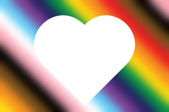 big white heart with LGBT flag background