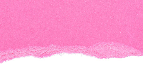 Single piece of isolated ripped crumpled blank hot pink paper with copy space for text, top view from above on white or transparent background
