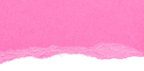 Single piece of isolated ripped crumpled blank hot pink paper with copy space for text, top view from above on white or transparent background
