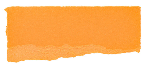 Single piece of isolated ripped crumpled blank orange paper with copy space for text, top view from...